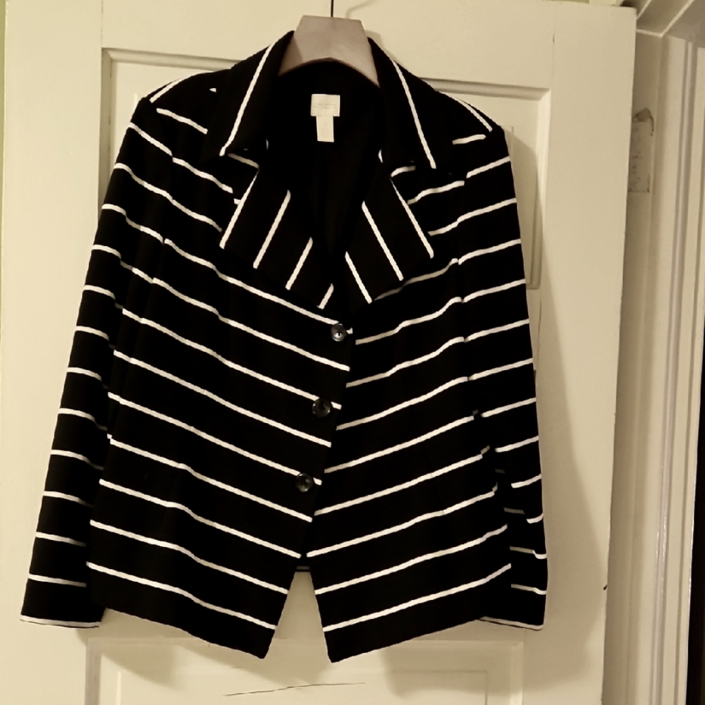 Chico's Black and White Striped Blazer size 2,  large